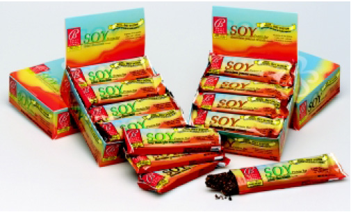 Fig. 3—Bally Soy Protein Bars are among the numerous sports bars available that contain soy protein. The line is available in four popular flavors: chocolate peanut crunch, key lime pie supreme, mint chocolate, and chocolate almond.