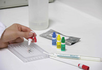 The Alert® test kit is a screening test that compare up to five samples at a time against a known level of allergen.
