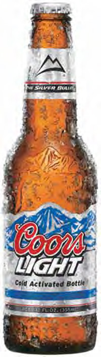 The Coors Light cold-activated label is a good example of packaging that features a target temperature indicator. Thermal ink on the label changes from white to blue when the beer has been appropriately chilled.
