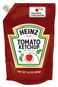 Heinz Tomato Ketchup is packed in a round-bottom gusset pouch.