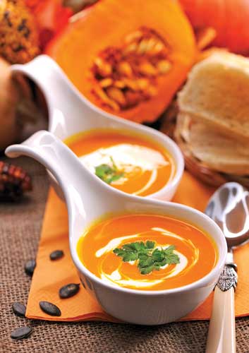 Pumpkin soup made with collagen peptide.