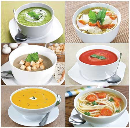 Different types of soup.