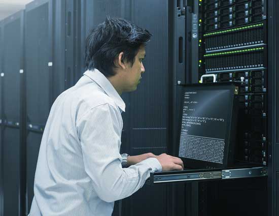 Man working at a data center