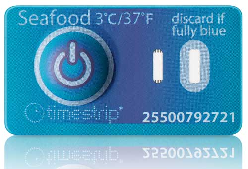 Timestrip sensors indicate whether seafood is safe.   
