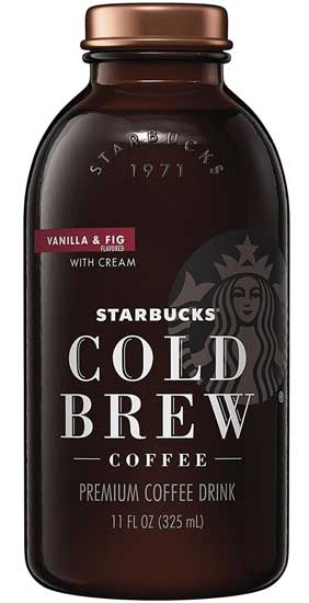 Starbucks offers RTD beverages in glass bottles with brand graphics.