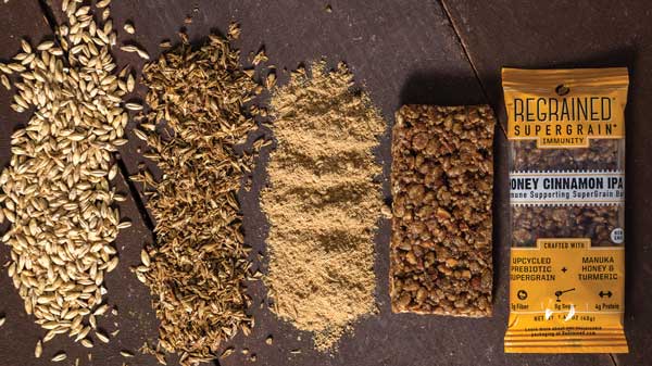 SuperGrain Honey Cinnamon IPA and grains.
