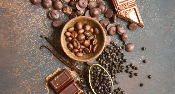 Chocolate chips, bar and spices