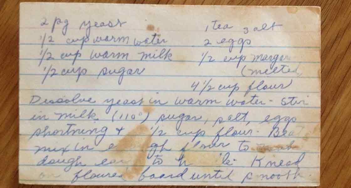 Grandmom Luby’s onion bread recipe card