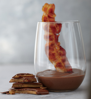 Sizzlin’ Bacon in Shot Glasses with Maple Syrup “Pudding”