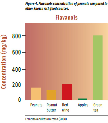 Figure 4. Flavanols concentration of peanuts compared to other known rich food sources.