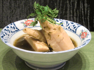 A typical spring dish of bamboo shoots and wakame (edible seaweed).