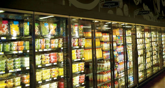 Fresh prepared foods in refrigerated case.