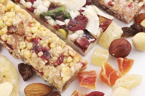 Bars with fruit and nut ingredients