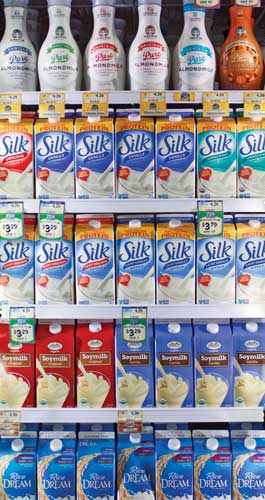 Assortment of dairy-free milk alternatives