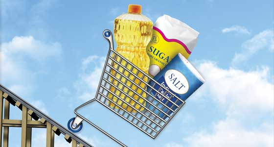 Oil, Sugar, and Salt in shopping cart.