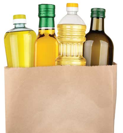 Oils in a grocery bag