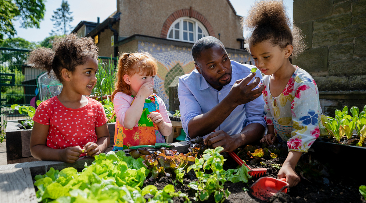 Kids in a school garden