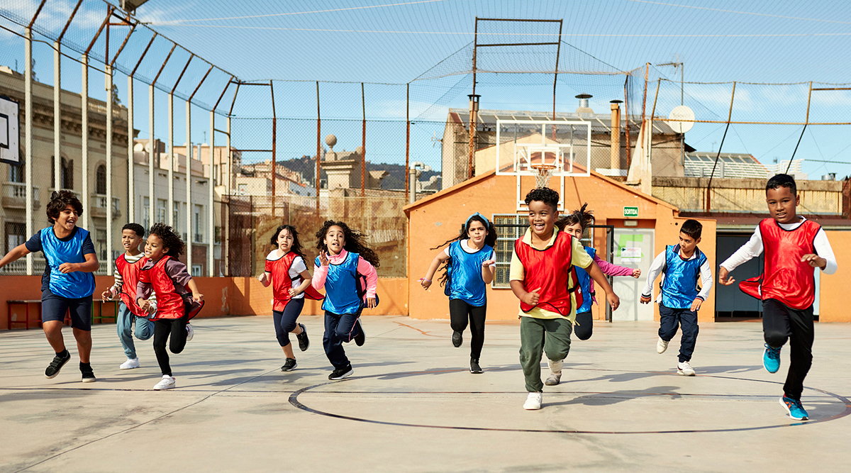 kids playing sports at school