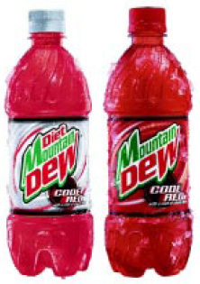 Fig. 3—Mountain Dew Code Red carbonated beverage is packaged in a polyester bottle with Actis interior coating.