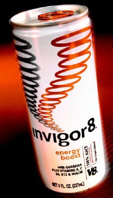 Fig. 2—Invigor8 Energy Boost from Campbell Soup Co. is a light strawberry/grapefruit-flavored energy drink that contains caffeine and guarana.