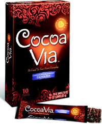 Among products offering heart-health benefits are CocoaVia bars. The bars contain flavanols and phytosterols and are available in Chocolate Crunch, Chocolate Almond Crunch, Chocolate Blueberry Crunch, and Chocolate Cherry Crunch varieties.