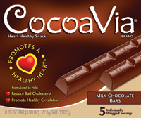 Promoted as a heart-healthy snack, CocoaVia™ contains a patented blend of cocoa flavanols and cholesterol-lowering plant sterols from soy.