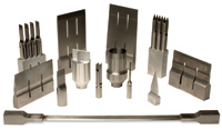 A variety of ultrasonic tools are used to cut different shapes.