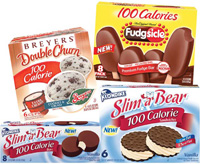 Products like these ice cream novelties, which have been reformulated or repackaged to contain a lower amount of calories, display the caloric content prominently on the front of the packages.