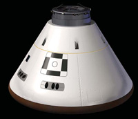 Exterior view of the Orion spacecraft that will return humans to the moon and prepare for future voyages to Mars and other destinations in the solar system.