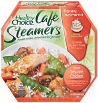 The packaging system for ConAgra’s Healthy Choice Café Steamers optimizes product quality and microwave heating consistency.