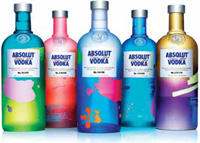 Limited edition Absolut Unique vodka is offered in four million different package designs thanks to a packaging technology that allows for the creation of uniquely distinctive color patterns on the bottles.