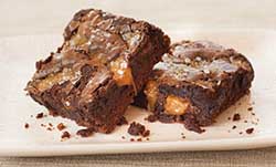 Caramel brownie with Coarse Sea Salt as a topping.