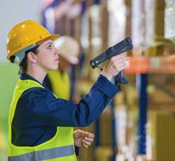 Employee scanning boxes 