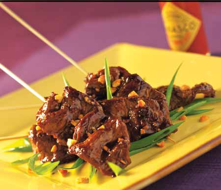 Seared steak satay