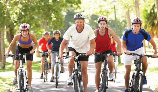 People riding bikes