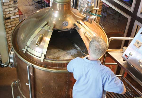 Copper kettle brewing beer