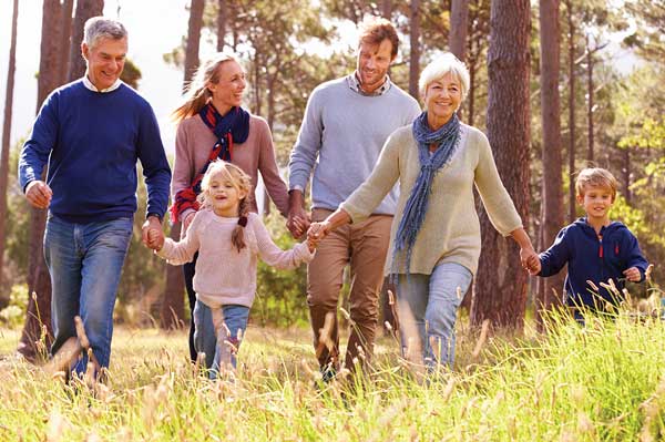 Multi-age family walking