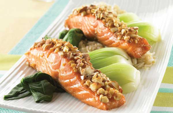 Healthy fatty acids in fish and nuts can be heart healthy. 