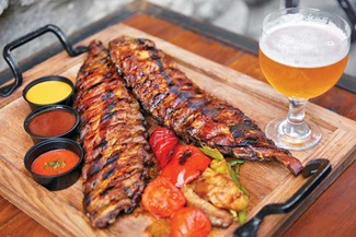 Ribs with beer based barbecue sauce.