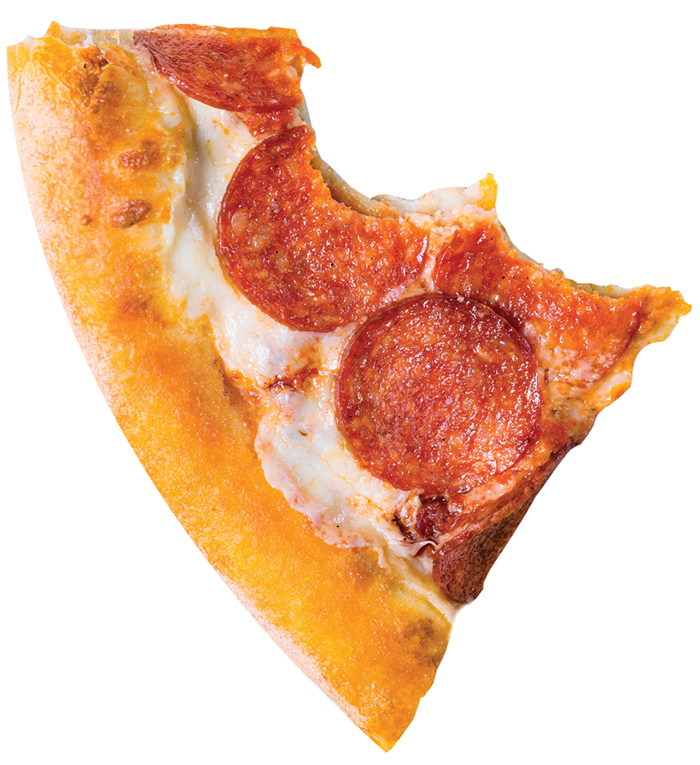 Pizza slice half eaten