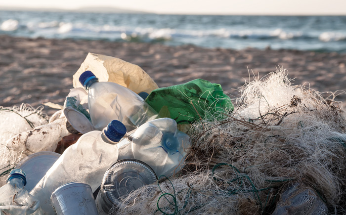 plastic packaging on beach