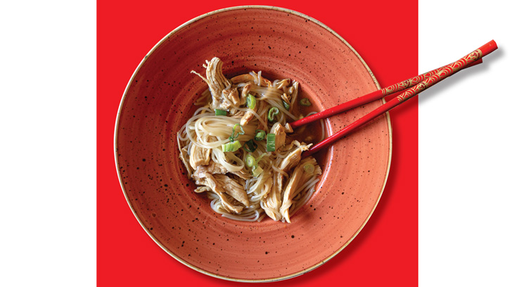 Pho-In-One Chicken Soup features rice noodles, scallions, bean sprouts, and flavor-boosting seasonings. 