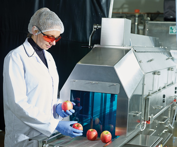 applying UV LED treatment to apples