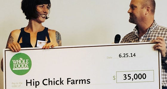 Whole Foods presenting Hip Chick Farms the local producer loan check