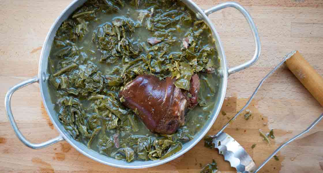 Stewed Collard Greens with Ham Hock