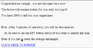 Fig. 4—Information screen regarding experimental settings