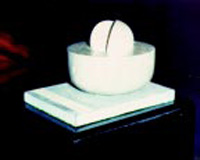 Commemorative sculpture of the World Food Prize created by designer Saul Bass. The basic design, executed in pewter on a granite base, symbolizes  the world, its food, and the nourishment of its people