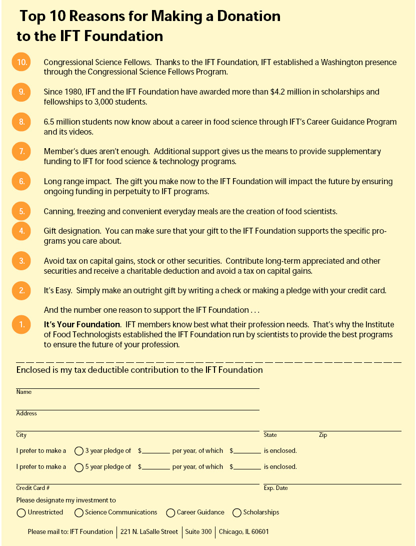 Top 10 Reasons for Making a Donation to the IFT Foundation