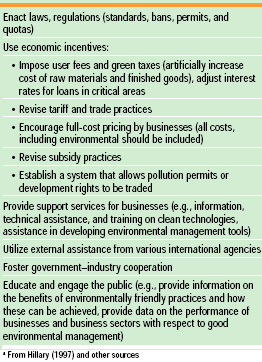 Table 4 Tools that national governments may employ to encourage industrial practices that are environmentally friendly and sustainablea
