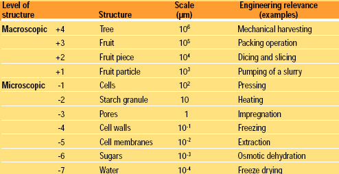 Table 2 Level of structures, scales, and their relevance in processing of fruit materials